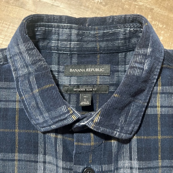 Banana Republic - Navy Plaid Ribbed Button Up - LARGE TALL - Picture 5 of 10